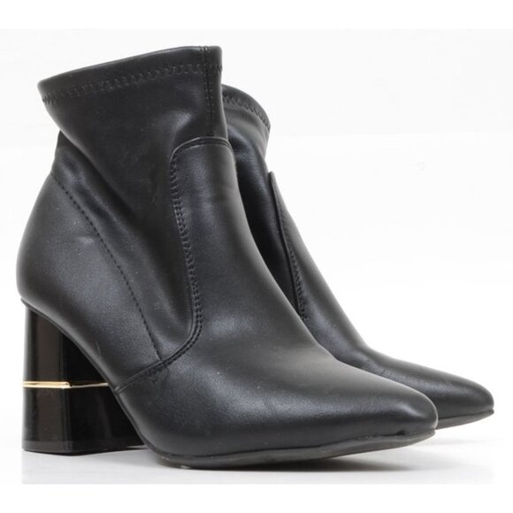 London Fog  Jericho Chunky Ankle Booties Black Vegan Leather Boots Womens 6.5M - Picture 2 of 11